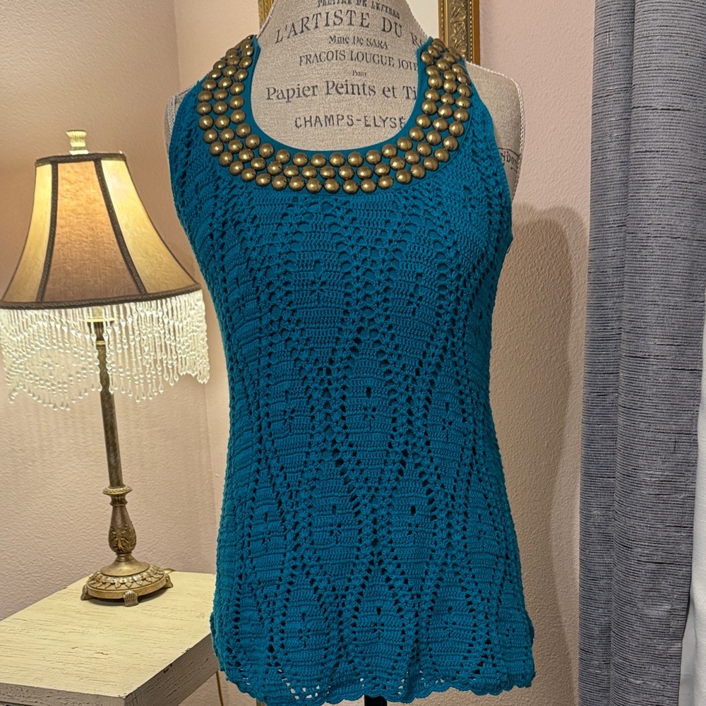 INC International Concepts Blue Crochet Halter Top